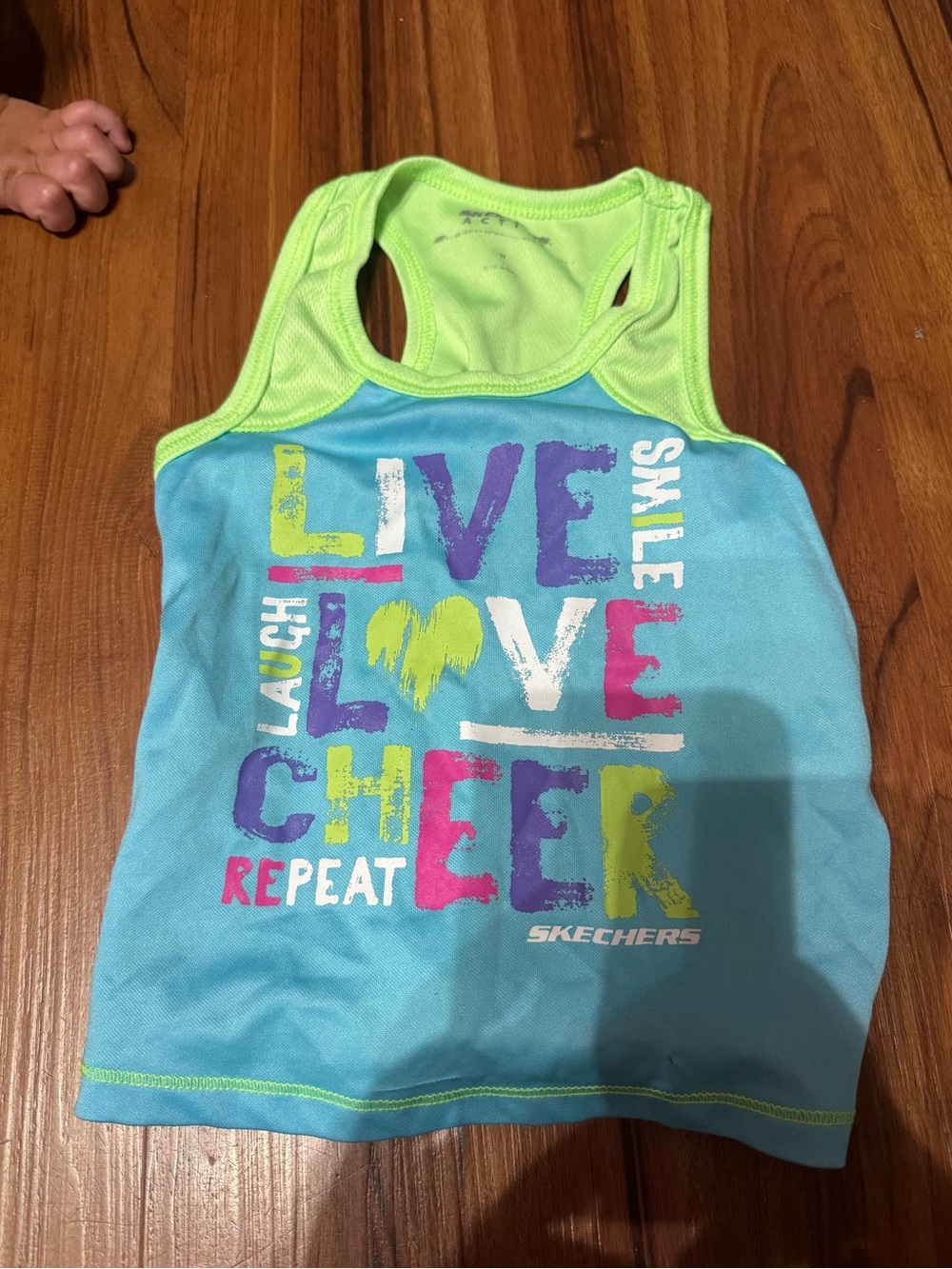Skechers Aqua & Neon Green Girls' Racerback Tank with Live Love Cheer Graphic